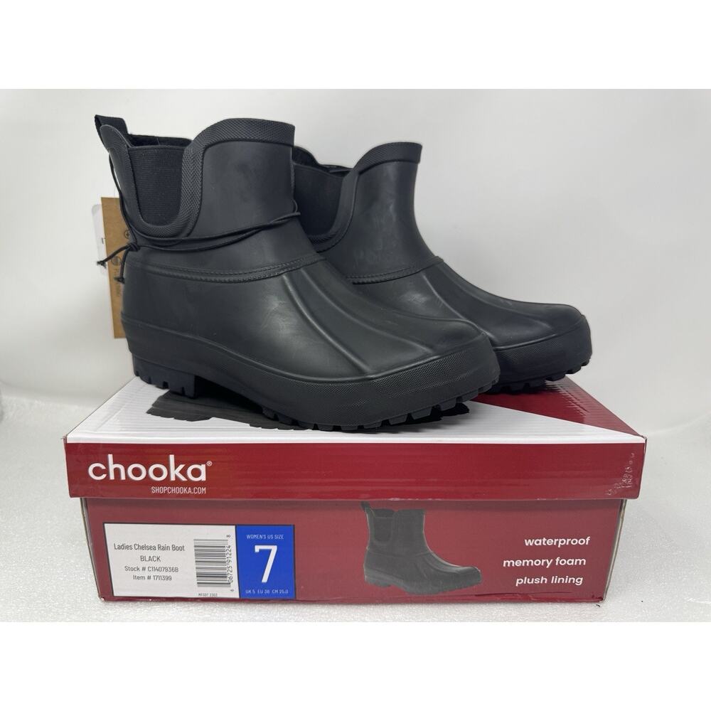 CHOOKA LADIES CHELSEA RAIN WATERPROOF MEMORY FOAM BLACK PLUSH LINING BOOTS 7 NEW